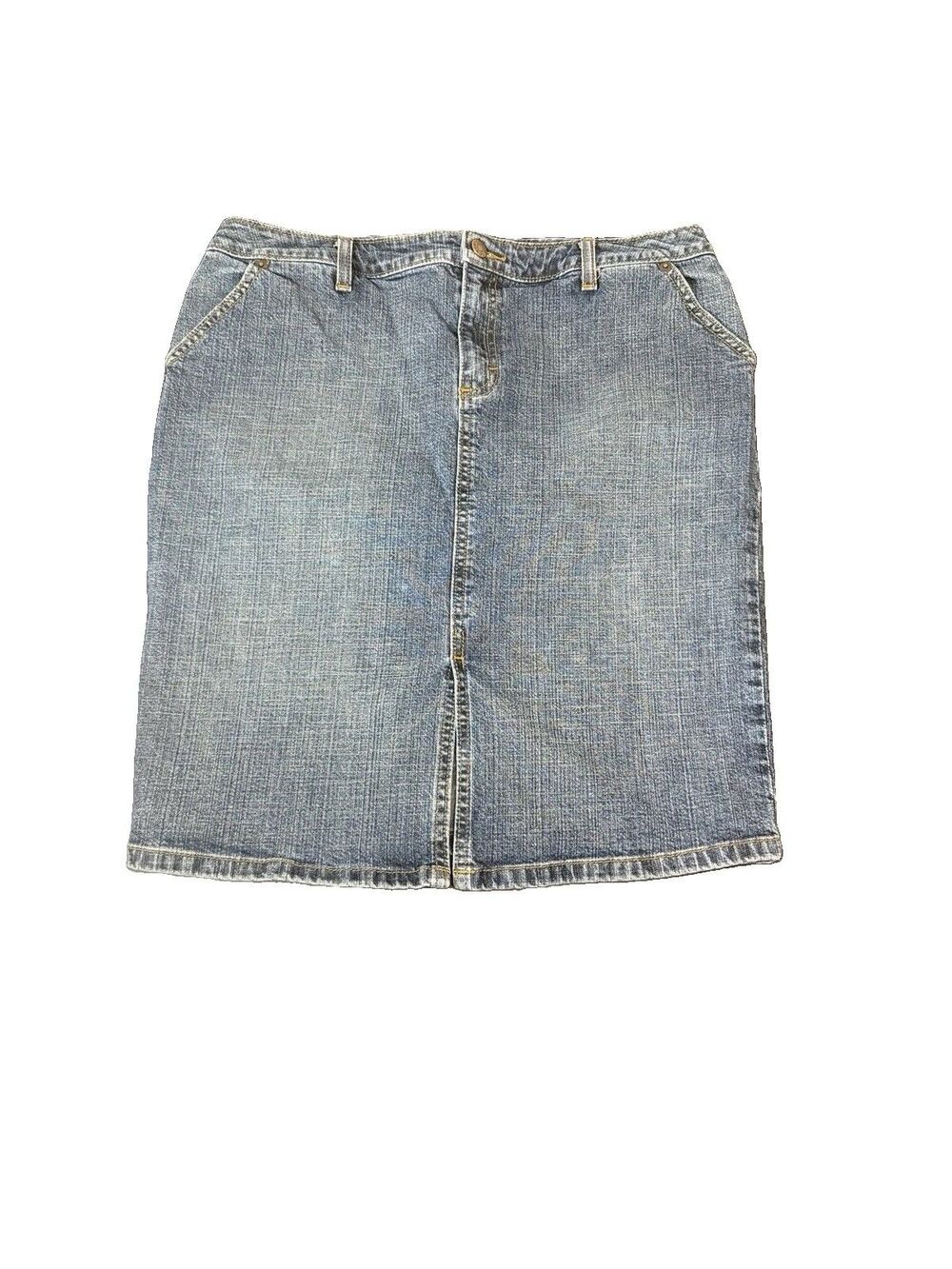 J.Crew Women’s Blue Medium Wash Front Slit Midi Denim Jean Skirt Size 10